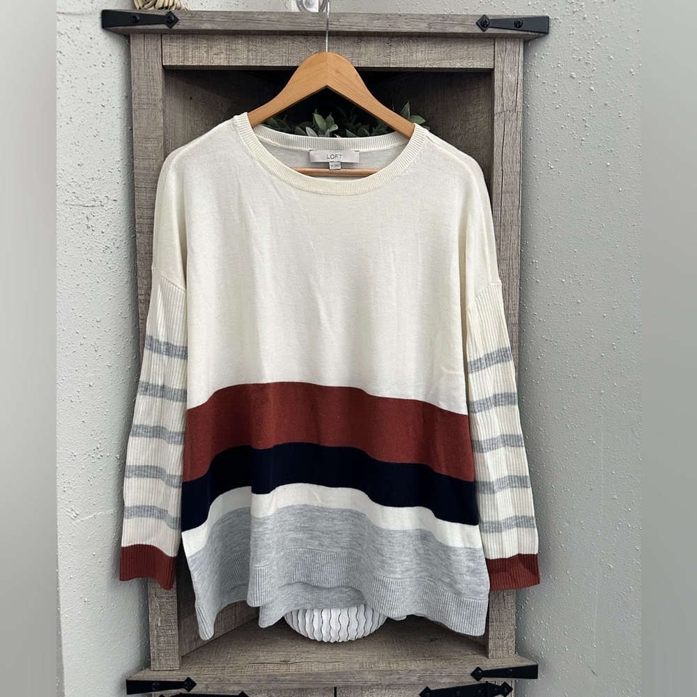 LOFT Tunic Colorblock Striped Sweater - Picture 2 of 8
